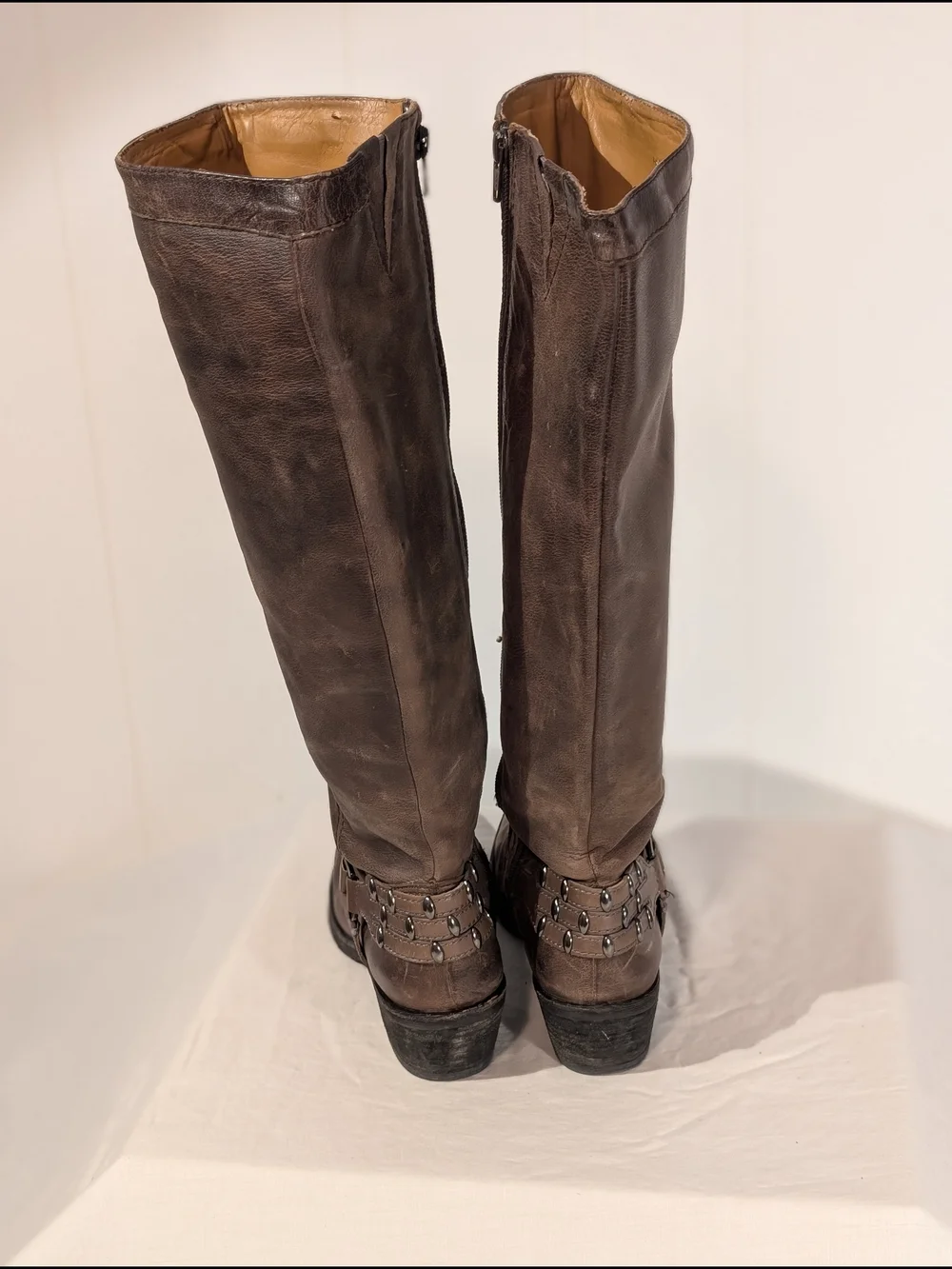 ANTONIO MELANI Brown Tall Leather Boots with Harness Detail